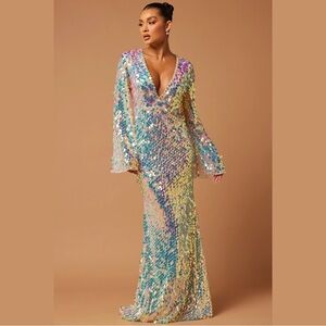 Fashion Nova Multicolor Sequin Long Sleeve Dress